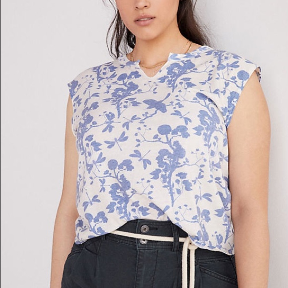 Anthropologie Chaser Notched Floral Muscle Tee